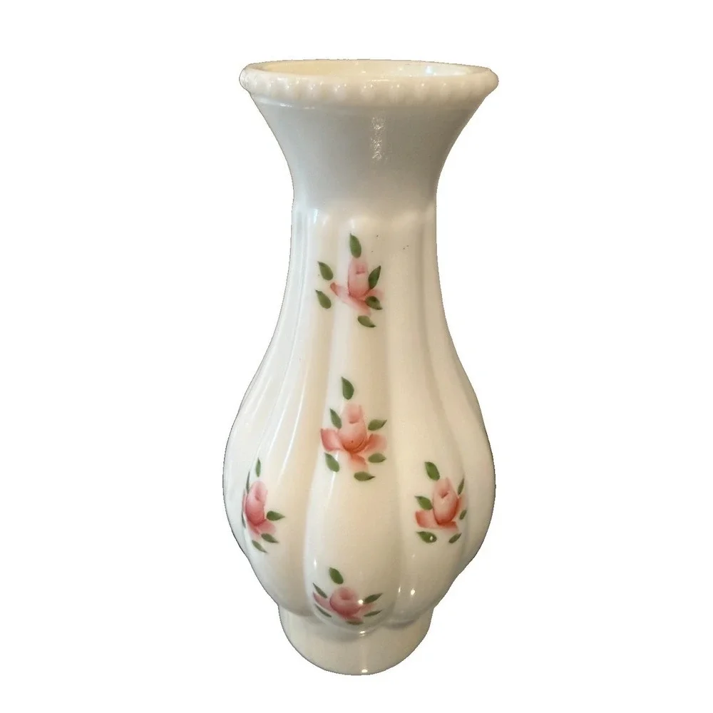 Vintage Milk Glass Painted Pink Floral Roses Design Hurricane Lamp Chimney Shade
